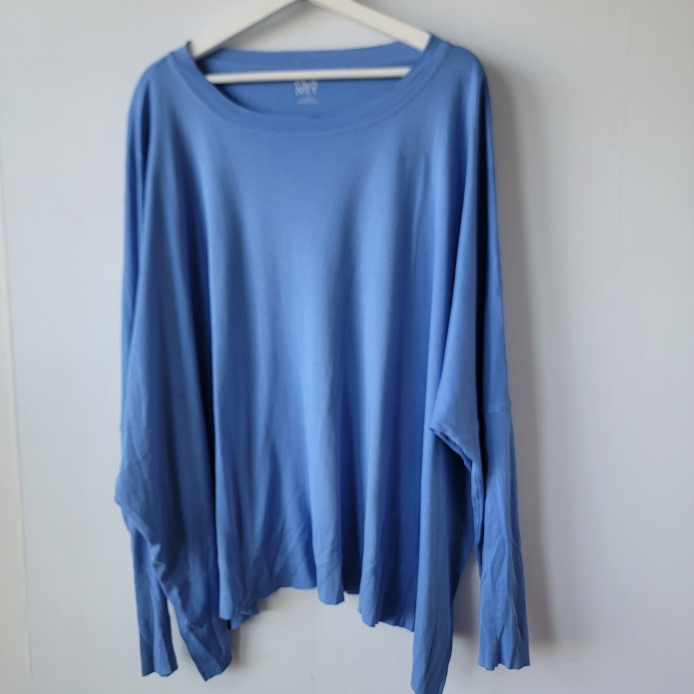 planet by lauren G Pima Cotton Luxury Boxy T-Shirt OSFA drop shoulders blue